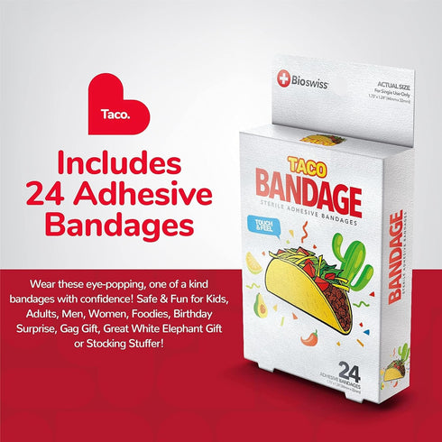BioSwiss Bandages, Taco Shaped Self Adhesive Bandage, Latex Free Sterile Wound Care, Fun First Aid Kit Supplies for Kids, 24 Count...