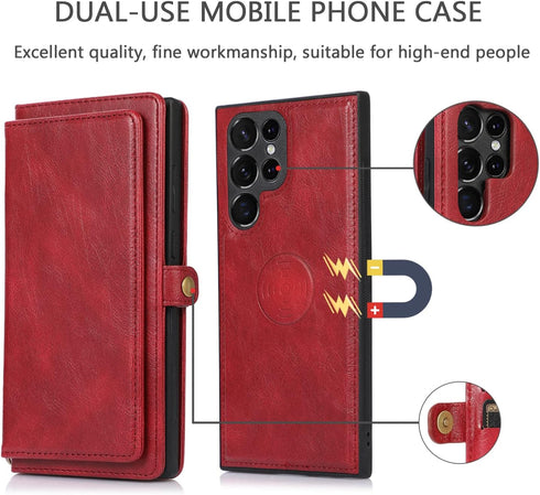 Asuwish Phone Case for Samsung Galaxy S23 Ultra 5G Wallet Detachable Cover with Leather Flip Credit Card Holder Magnetic Back Lanyard Cell Accesso...