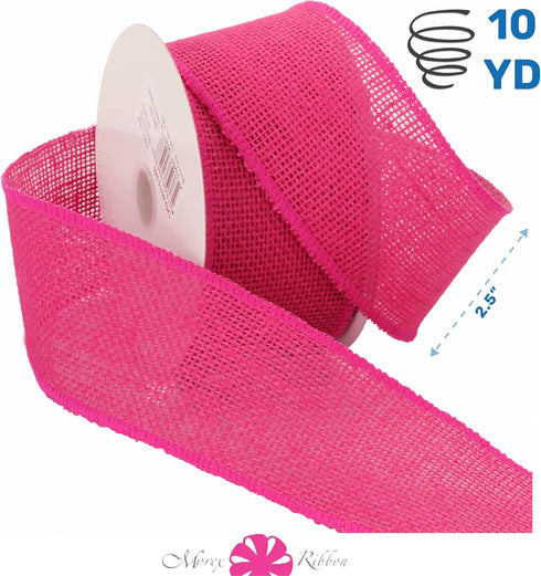 Morex Natural Burlap Wired Ribbon for Decorations, Holidays, Parties, Home and Outdoor Decor, 2.5" x 10 Yd, Hot Fuchsia/Pink...