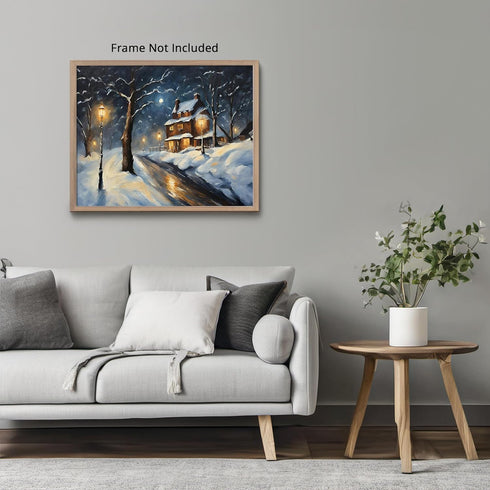 Posterizer 1 pcs-old farm house in snowy winter nature-in oil painting style-10-Landscape & Nature Art-Living Room Bedroom Decor- unframed wall ar...