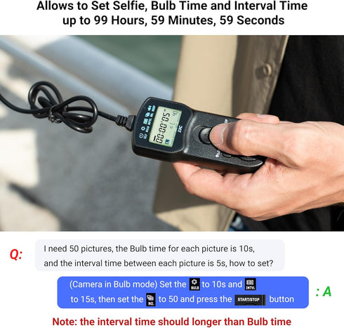 JJC Intervalometer Timer Remote Control Shutter Release for Sony A6000 A6100 A6600 A6500 A6400 A6300 A1 II A7 A7II A7III A7IV A7R V IV A7RIII II A...