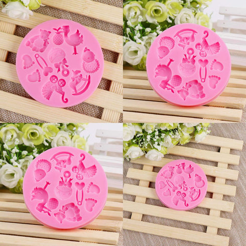 Rainmae 6Pcs Cute Baby Silicone Fondant Cake Mold Baby Birthday Party Kitchen Baking Mold Cake Decorating Moulds Modeling Tools Baby Shower Gender...