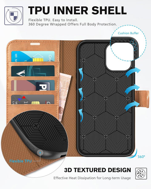 TUCCH Wallet Case for iPhone 12 Pro Max 5G, Magnetic PU Leather Stand Flip Folio Phone Cover with TPU Protective Inner Shell, RFID Blocking Card S...