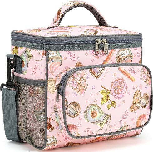 FlowFly Insulated Reusable Lunch Bag Adult Large Lunch Box for Women and Men with Adjustable Shoulder Strap,Front Zipper Pocket and Dual Large Mes...