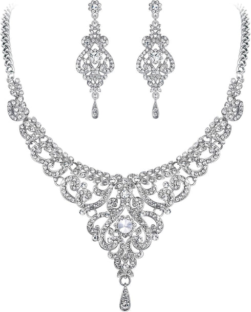 EVER FAITH Women's Austrian Crystal Art Deco Bridal Vase Flower Necklace Earrings Set...