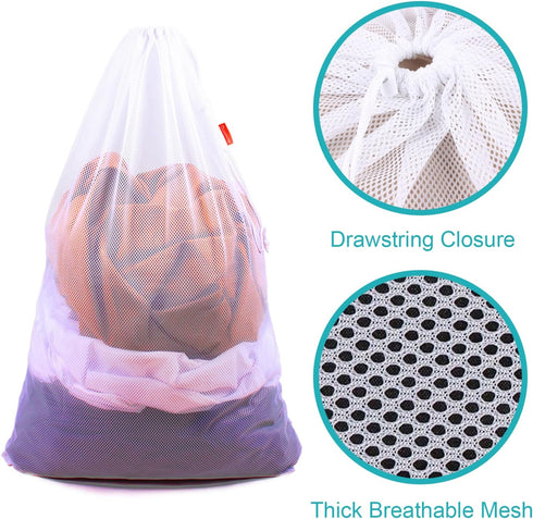 Mesh Laundry Bag Heavy Duty Drawstring Bag, Factories, College, Dorm, Travel and Apartment Dwellers, 24 x 36 Inches, 2 Pack, Black&White...