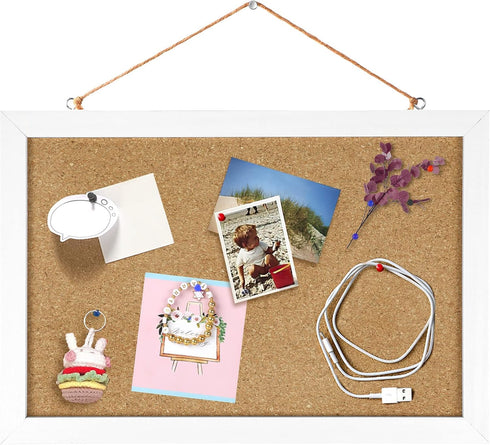 Cork Board Bulletin Board 12 x 7.8 Inches with Rectangle White Frame Hanging Pin for Walls Office Message Board or Vision Board Decoration...