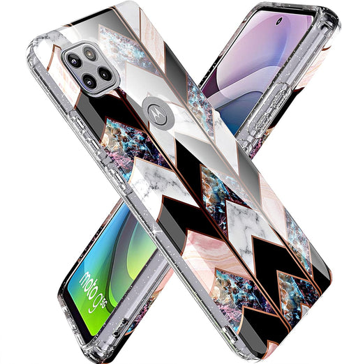 BAISRKE for Moto G 5G Case,Motorola One 5G Ace Case Shiny Rose Gold Wave Geometric Marble Shockproof Clear Hard Back Cover - Black...