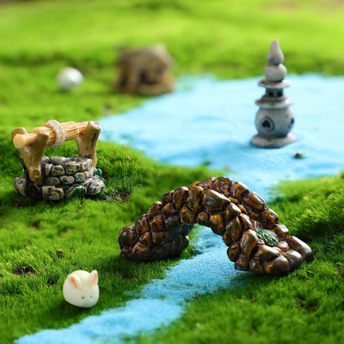 12 Pcs Garden Accessories Miniature Bridge Mini Lighthouse Water Well Bridge Figurines Pond Lawn Garden Ornament Figurines for DIY Craft Garden De...