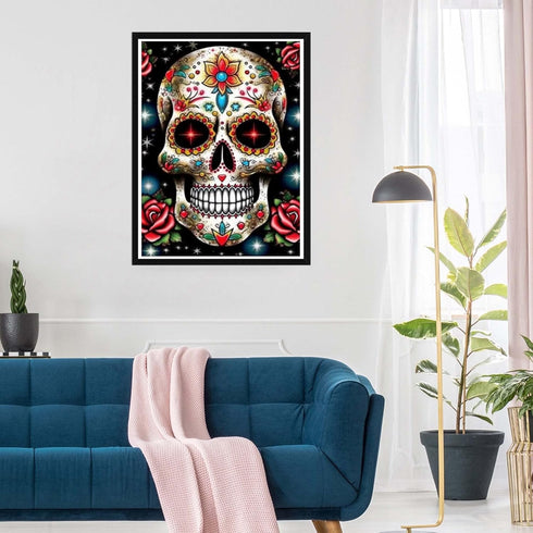 SKRYUIE 5D Diamond Painting Skeleton Full Drill, Paint with Diamond Art Kits for Adults Rose, DIY Skull Flower Painting by Number Kits Cross Stitc...