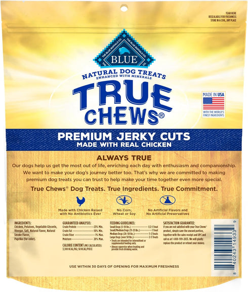 Blue Buffalo True Chews Premium Jerky Cuts Dog Treats, Made in the USA with Natural Ingredients and No Antibiotics Ever, Chicken, 4-oz. Bag...