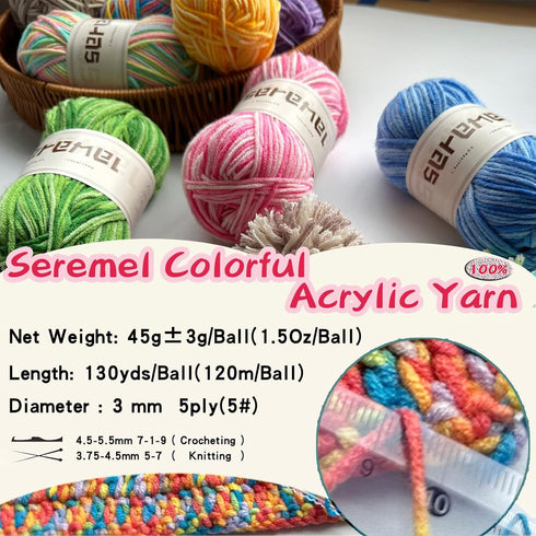 3 Pcs Pack with 5-Ply Acrylic Yarn, 3 Balls of 4.8Oz/135g Soft 3mm Medium Thick Colorful Yarn for Crocheting Knitting, 260 Yds/240m Crochet Blanke...