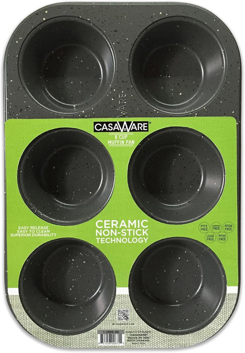 casaWare Toaster Oven 6 Cup Muffin Pan NonStick Ceramic Coated (Silver Granite)...