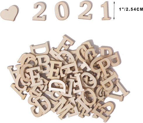 270 Pieces 1 Inch Wood Alphabet Letters Wooden Numbers Mini Blank Symbols Unfinished Heart Star Paw with Rustic Storage Tray for Home Decor Spelli...