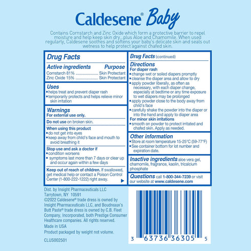 Caldesene Cornstarch Baby Powder with Zinc Oxide, Talc-Free Baby Powder, 5 Oz...