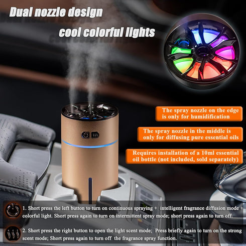 Waterless Car Diffuser for Essential Oils, 300ml Dual Nozzle Battery Powered Humidifier,Smart Car Air Freshener Diffuser with Colorful Lights and ...