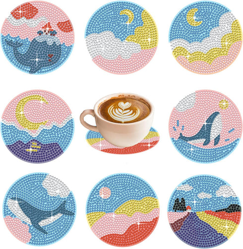 GLOYER 8 Pcs Diamond Painting Coasters,Ocean Whale Diamond Painting Kits Accessories for Beginners Adults and Kids for Home Decoration Gifts(3.94x...