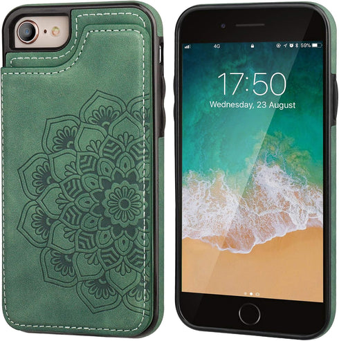 Vaburs Wallet Case for iPhone SE(2022)/SE(2020)/8/7 with Card Holder, Embossed Mandala Pattern Flower Premium PU Leather Double Magnetic Buttons F...