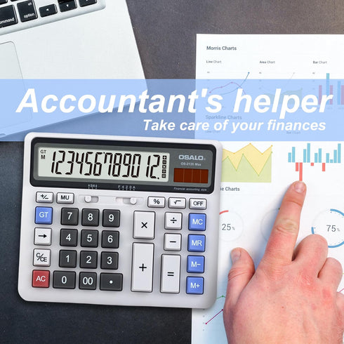 Desktop Calculator Extra Large LCD Display 12-Digit Big Number Accounting Calculator with Giant Response Button, Battery & Solar Powered, Perfect ...