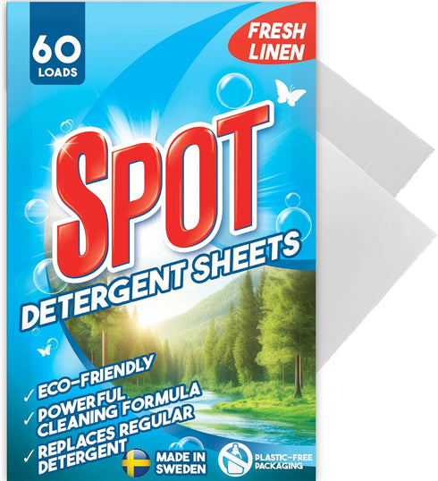 Laundry Detergent Sheets (60 Loads), Fresh Linen Scent, Made in Sweden, Plastic Free Packaging, Eco Friendly, Liquidless & Mess Free, No Spills, T...