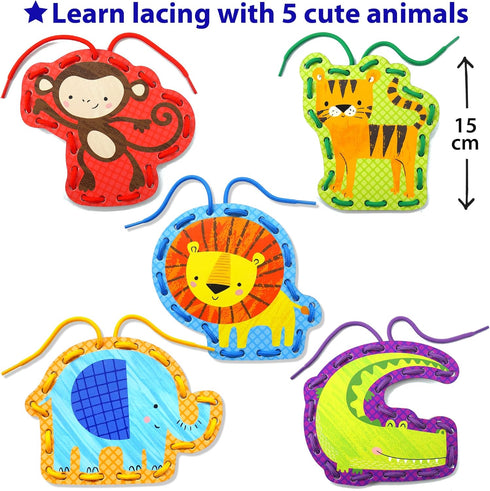 KRAFUN Beginner Preschool Lacing Card Kit for Kids Arts & Crafts, 5 Easy Safari and Animal Lacing Projects, Lacing Cards for Toddlers, Fine Motor ...