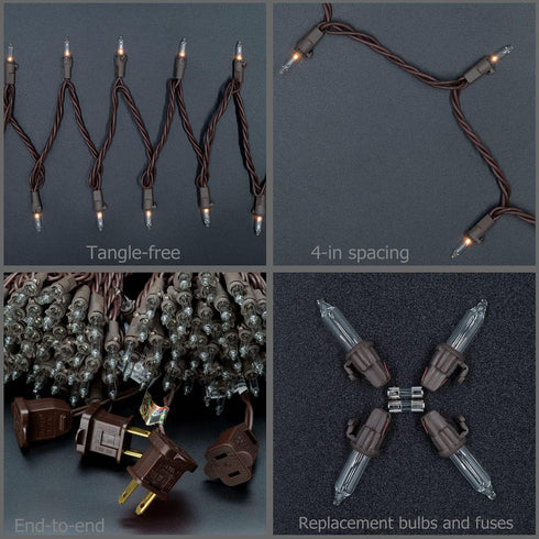 YULETIME Clear Christmas Lights with Brown Wire, 66 Feet 200 Count UL Certified String Lights, Pack of 2 Sets 33 Ft 100 Count Incandescent Mini Li...