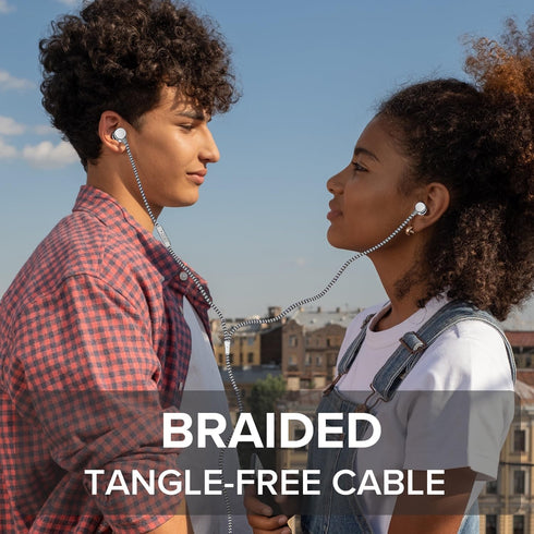 Coby Noise Isolating Metal Wired Earbuds | Wired Headphones w/Built-in Microphone for Ear Buds | Noise Canceling Headphones S/M/L Ear Gels (Silver...