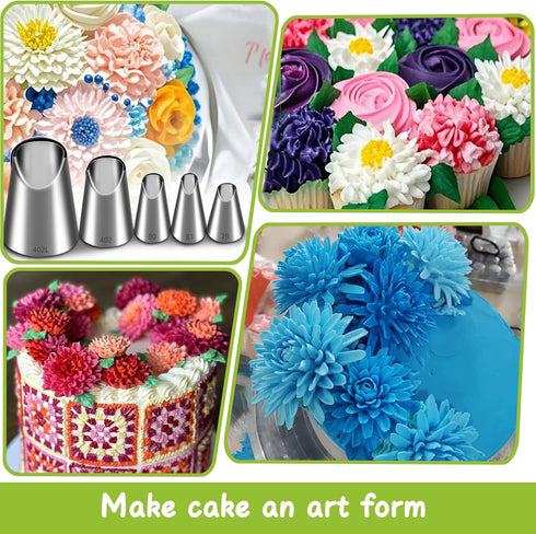 Suuker Rose Flower Piping Tips Set, Stainless Steel Chrysanthemum Nozzles, Crinkle Cream Laminating Nozzle Cupcake Pastry Tool For Decorating Cake...