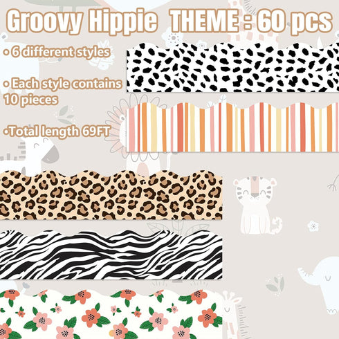69Ft Safari Bulletin Board Borders Wildflower Leopard Zebra Print Decoration Borders Trim Border Boho Bulletin Board Sticker for School Classroom ...