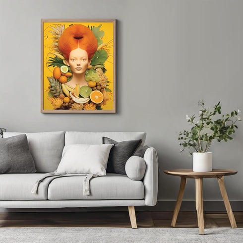 Posterizer 1 pcs-redhead vintage woman with fruits collage-Abstract & Modern Art-Retro Art-Gift for Art Lovers-Art for Cafe, Restaurant, Coffee Ba...