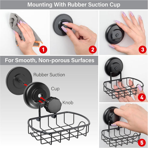 Suction Soap Dish with Hooks - Super Powerful Vacuum Suction Cup Shower Soap Holder - Rustproof Stainless Steel SS304 Soap Basket - Sponge Holder ...