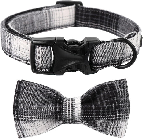 Lionet Paws Dog and Cat Collar with Bowtie Grid Dog Collar Plastic Buckle Light Adjustable Collars for Small Dogs Pets...