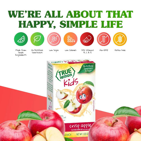 TRUE LEMON KIDS Crisp Apple (10 Packets) - Hydration, No Preservatives, No Artificial Flavors, No Sweeteners - Low Sugar Water Flavoring - Juice P...