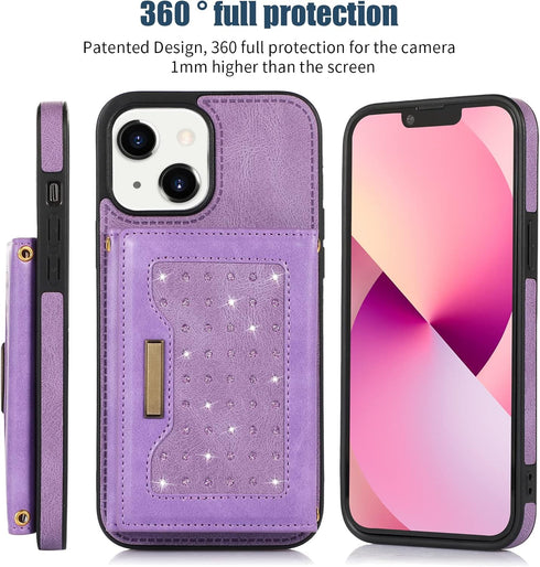 Asuwish Phone Case for iPhone 13 6.1 inch Wallet Cover with Tempered Glass Screen Protector and Card Holder Slot Stand Leather Bling Glitter Cell ...
