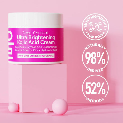 SeoulCeuticals Korean Kojic Acid Cream Dark Spot Remover + Glycolic Acid + Niacinamide + Cica + HA Moisturizer - Cruelty Free K Beauty Skincare 2o...