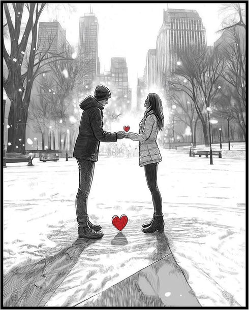 Posterizer 1 pcs-couple's exchanging love on snowy Valentine's day -6-Romantic Art-Holiday Poster Collection-Gift for Couples boyfriend girlfriend...