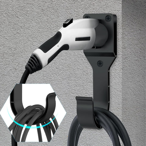 EV Charger Holder for SAE J1772 Charger, 1 Pice Wall-Mount Electric Vehicle Charger Holster with Hook for J1772 Connector, 3 pcs Screws, 3 pcs Wal...