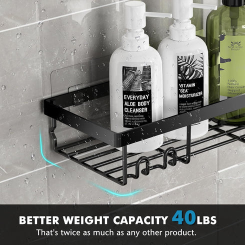 Shower Caddy Shelf Organizer Rack, Self Adhesive Black Bathroom Shelves Basket, Home Farmhouse Wall Inside Organization and Storage Decor Rv Acces...