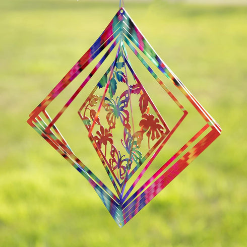 Dawhud Direct Rainbow Butterfly Kinetic Wind Spinners for Yard and Garden Wind Spinner Outdoor Metal Large Hanging Rainbow Decor Magic 3D Garden A...