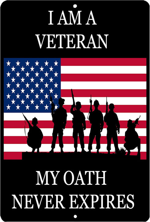 Rogue River Tactical USA Flag Veteran Oath Metal Tin Sign Wall Decor Man Cave Bar Military...