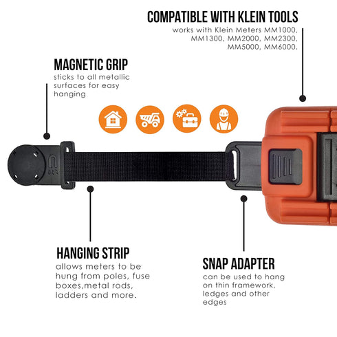 Magnetic Multimeter Hanger Strap works with Klein Tools Meters MM1000, MM1300, MM2000, MM2300, MM5000, MM6000...