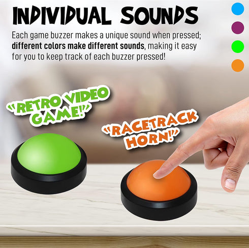 Teacher's Choice 4 Pack Game Buzzers with Unique Loud Sounds for Each Buzzer | Great for Trivia Games, Family Feud, Jeopardy, Competition, Spellin...