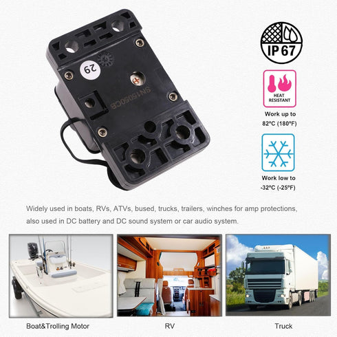 12V-72V 40A Manual Reset Circuit Breaker for RV Truck Car Stereo Audio Electronic Solar LiFePO4 / Lithium Batteries System, Marine Boat Trolling M...