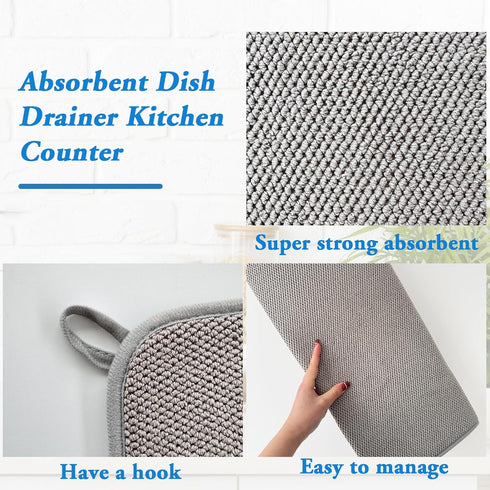 2 Pack Large Dish Drying Mat,24x17 Inch Absorbent Microfiber Dishes Drainer Mats,Dish Drying Pad for Countertops,Sinks,Draining Racks(Gray)...