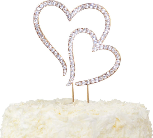 LOVENJOY Gift-Boxed Double Hearts Cake Topper Rose Gold, Crystal Rhinestones...
