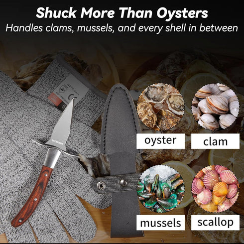 Oyster Knife,Oyster Shucking Kit, Oyster Shucking Knife With Comfort Wood-handle,Sturdy And Sharpness Oyster Knives,Oyster Shucker With 5 leve Pro...