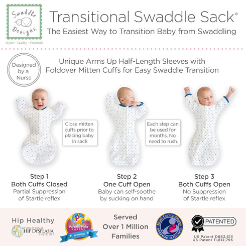 SwaddleDesigns Transitional Swaddle Sack, Arms Up Half-Length Sleeves & Mitten Cuffs, Swaddle for Newborn Transition to Baby Sleep Sack Wearable B...