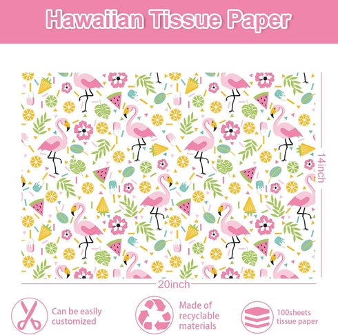 JarThenaAMCS 100 Sheets Hawaiian Tissue Paper Tropical Gift Wrapping Paper Palm Leaves Flamingo Decorative Art Craft Paper for DIY Crafts Summer B...