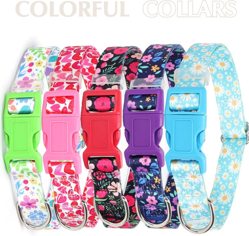Girl Dog Collar with Red Flowers, Cut Female Dog Collar with Quick Release Buckle & Adjustable Comfy Pet Collar for Small Medium Large XL Dogs (Re...