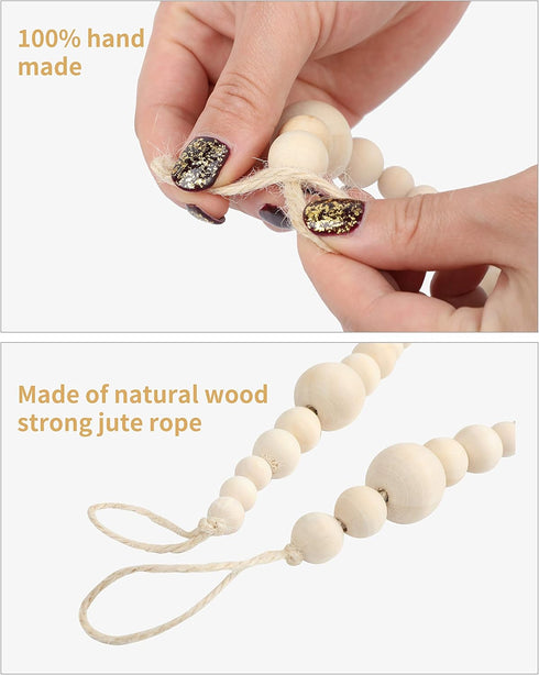 Wood Bead Garland Without Tassels, 84 Inch Natural Wooden Beads Garland, 7 Feet Handmade Boho Decor, Coffee Table Decor...
